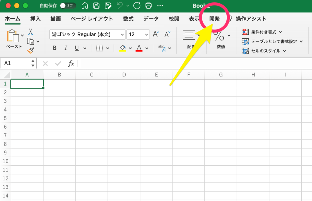 mac版Excelで開発タブを表示させた画像